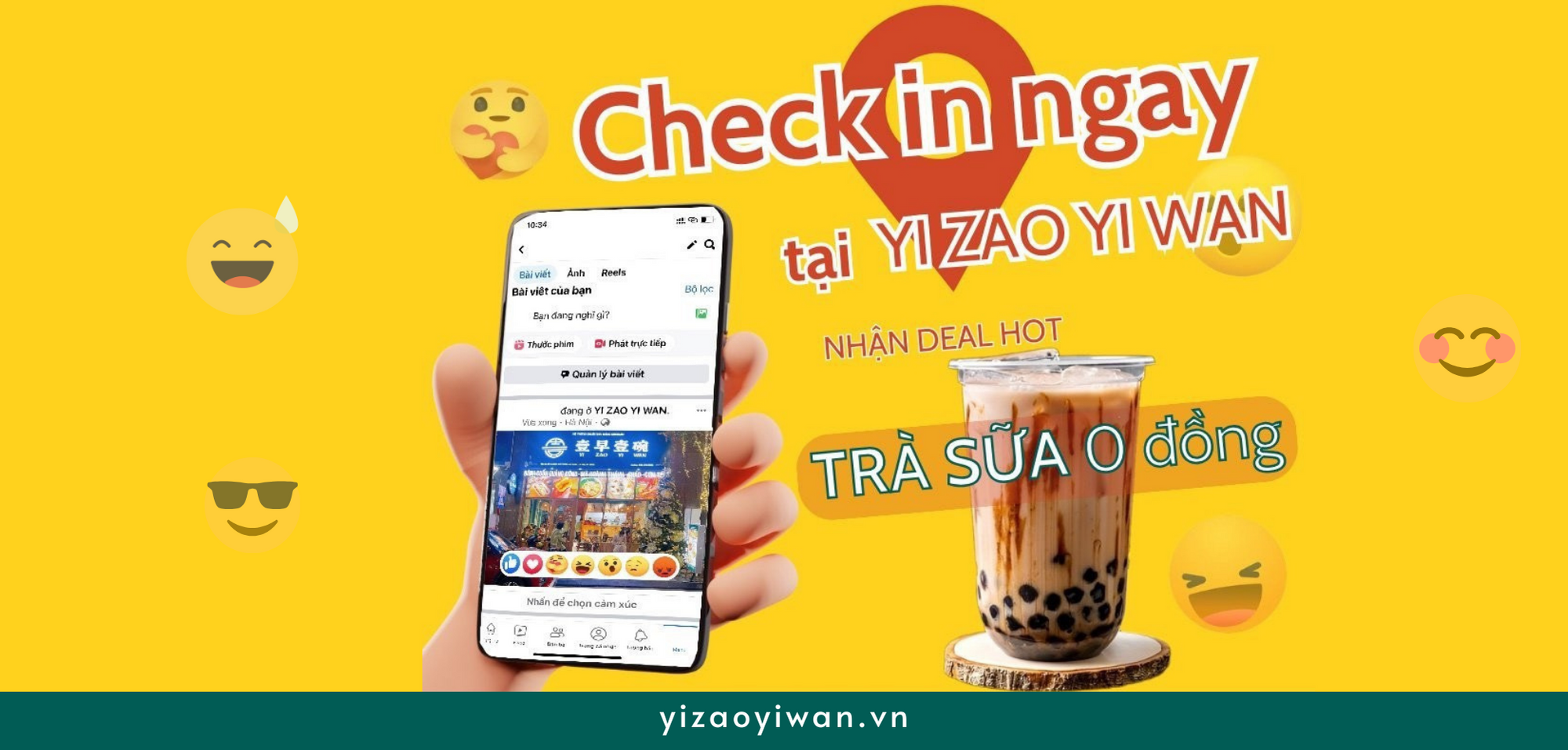 Chỉ mất 5s CHECK IN bạn sẽ được nhận ngay DEAL – TRÀ SỮA 0 ĐỒNG